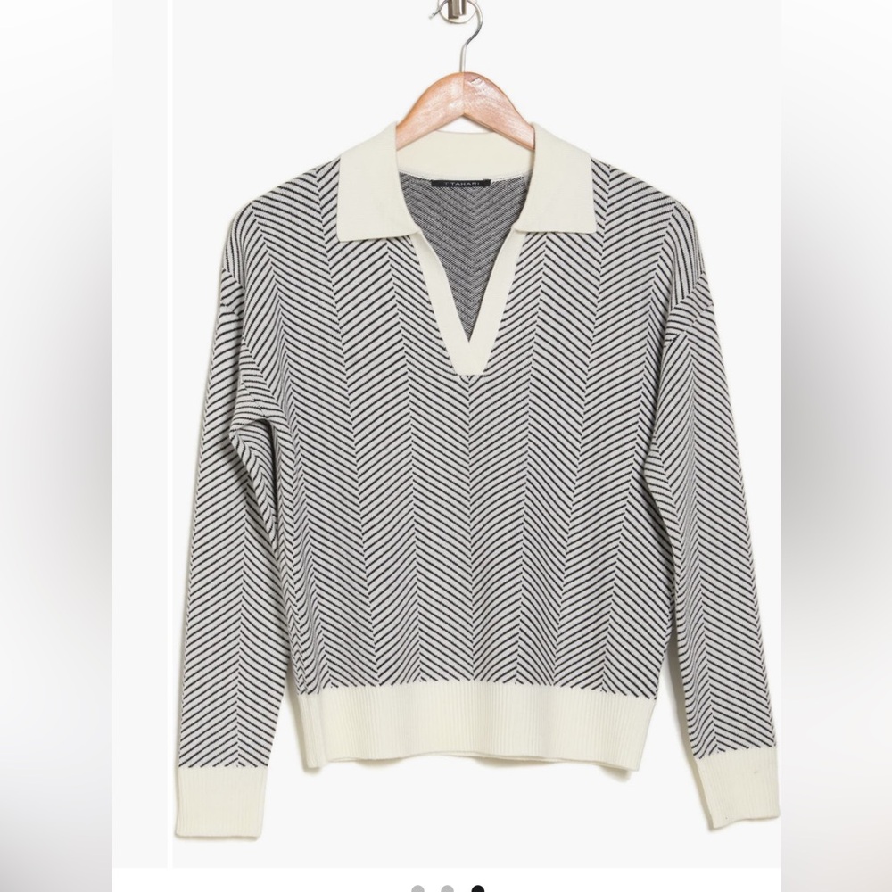 Tahari V-Neck Sweater - Black and White